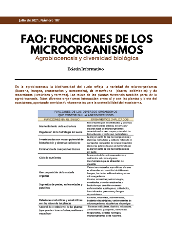 Boletín Julio #107 FAO Funciones de los Microorganismos